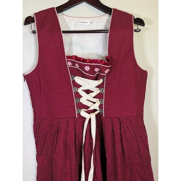 Dirndl Dress XXL Burgundy Polka Dot Oktoberfest Lace Up Bavarian Milkmaid - Picture 6 of 14